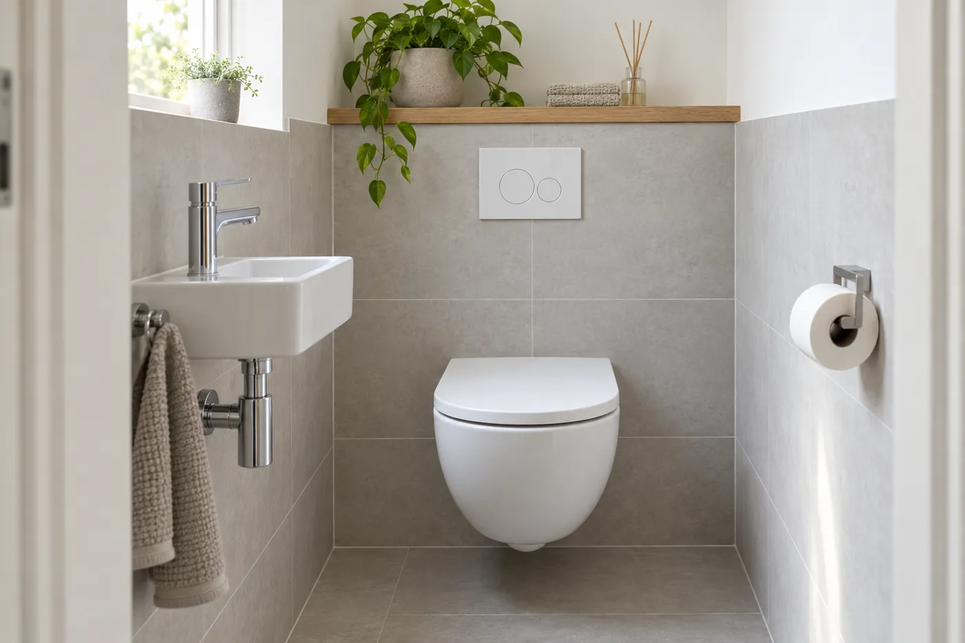 WC suspendu et lave-mains remis en service dans des toilettes d'un logement de Seine-et-Marne